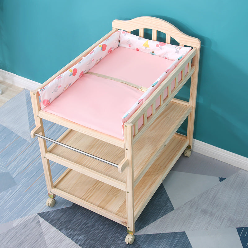 Wooden Changing Table for Home, Movable Baby Changing Table with Safety Rails