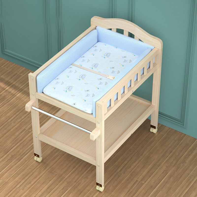 Wooden Changing Table for Home, Movable Baby Changing Table with Safety Rails