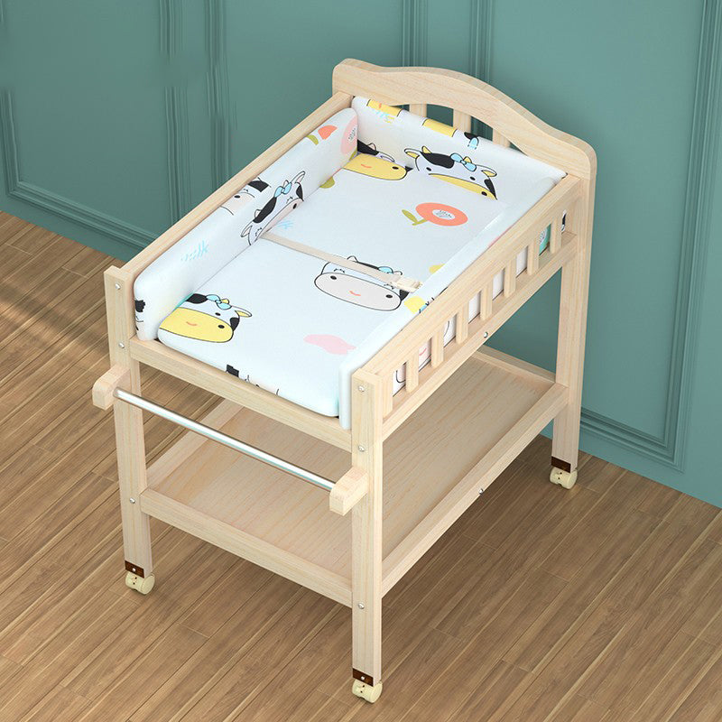 Wooden Changing Table for Home, Movable Baby Changing Table with Safety Rails