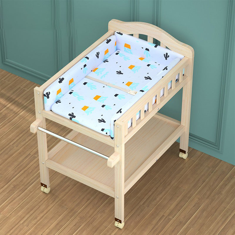 Wooden Changing Table for Home, Movable Baby Changing Table with Safety Rails