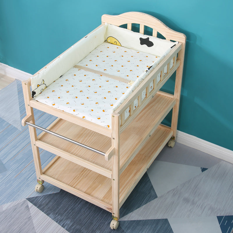 Wooden Changing Table for Home, Movable Baby Changing Table with Safety Rails