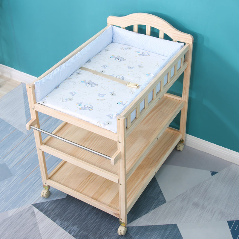 Wooden Changing Table for Home, Movable Baby Changing Table with Safety Rails