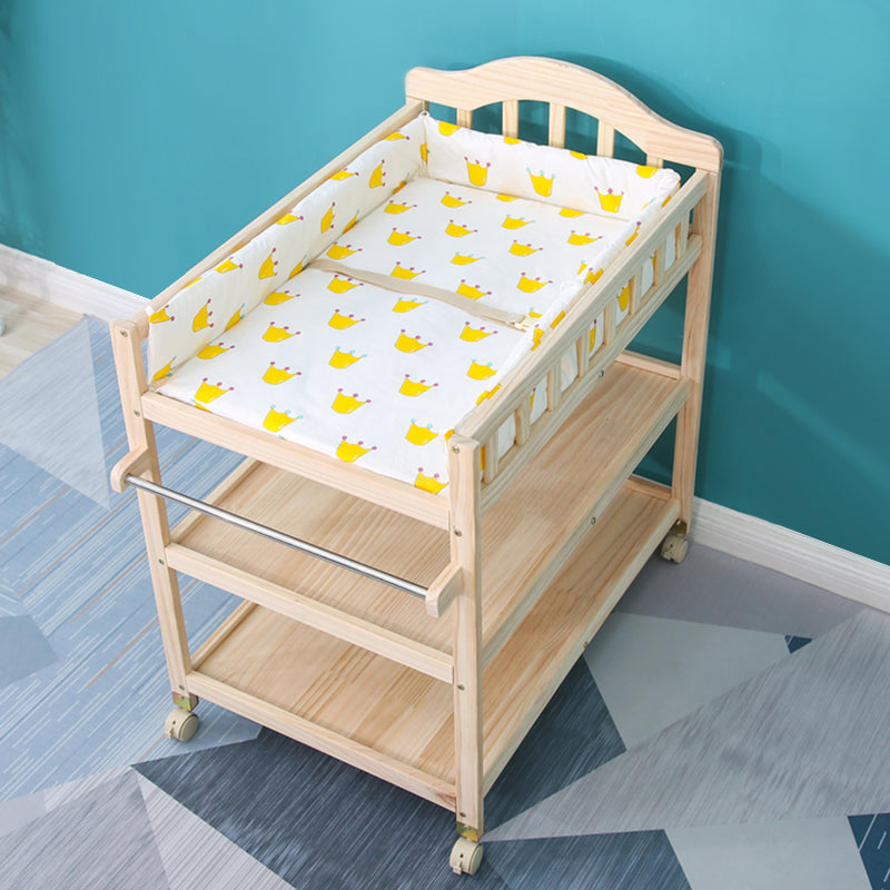 Wooden Changing Table for Home, Movable Baby Changing Table with Safety Rails