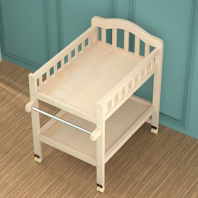 Wooden Changing Table for Home, Movable Baby Changing Table with Safety Rails