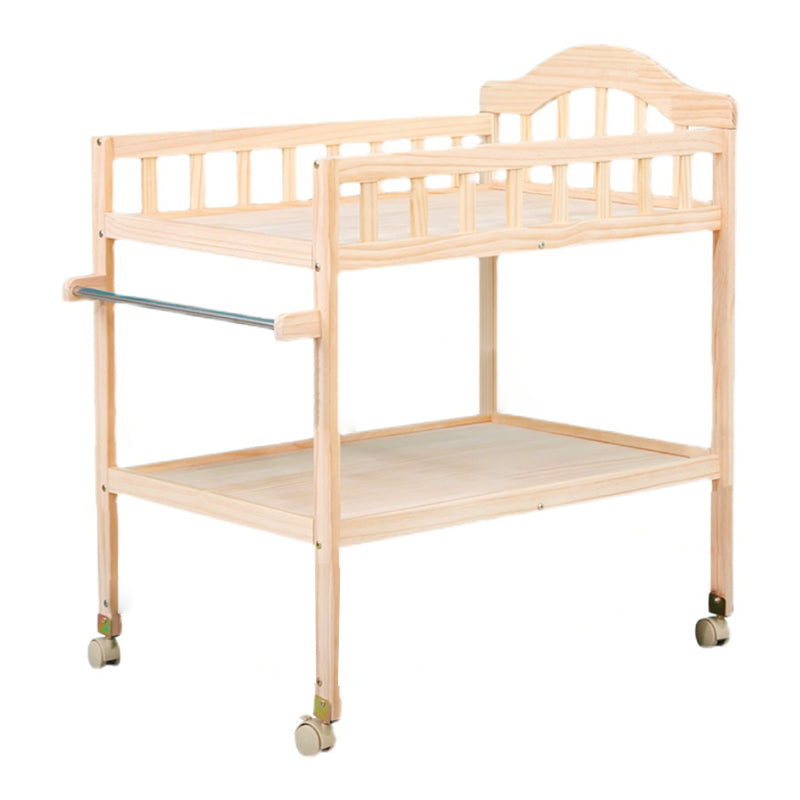 Wooden Changing Table for Home, Movable Baby Changing Table with Safety Rails