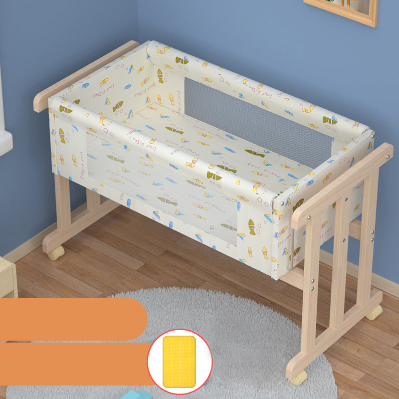 Solid Wood Rectangle Crib Cradle Upholstered Crib Cradle for Baby