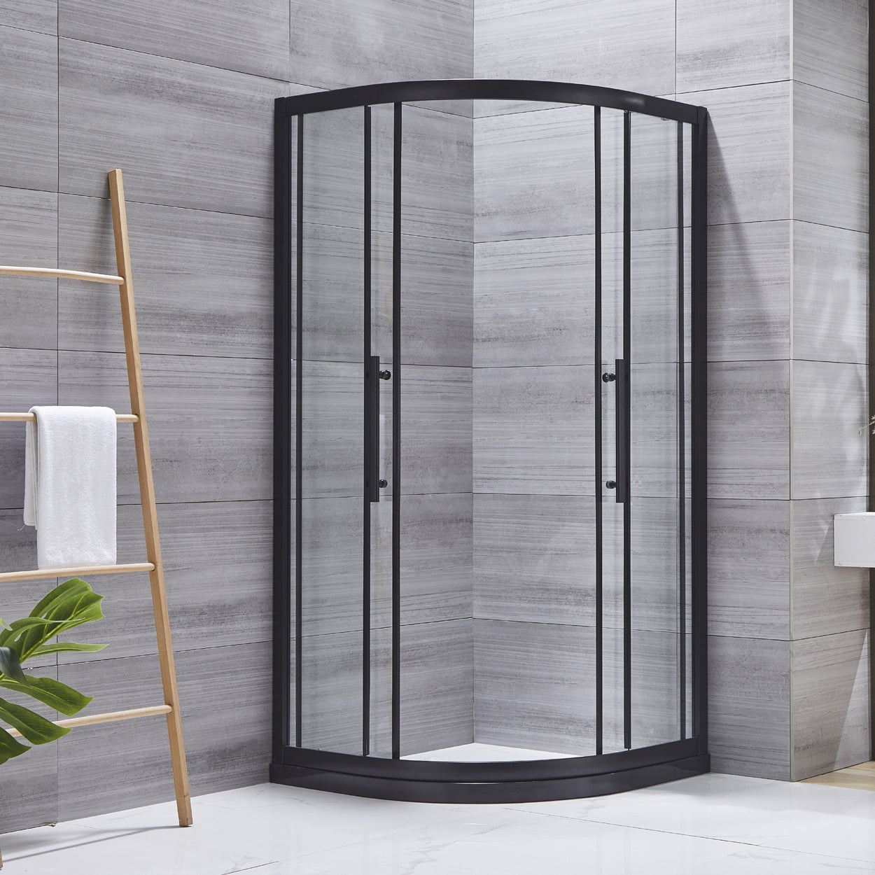 Neo-round Double Sliding Shower Enclosure Black Frame Shower Kit