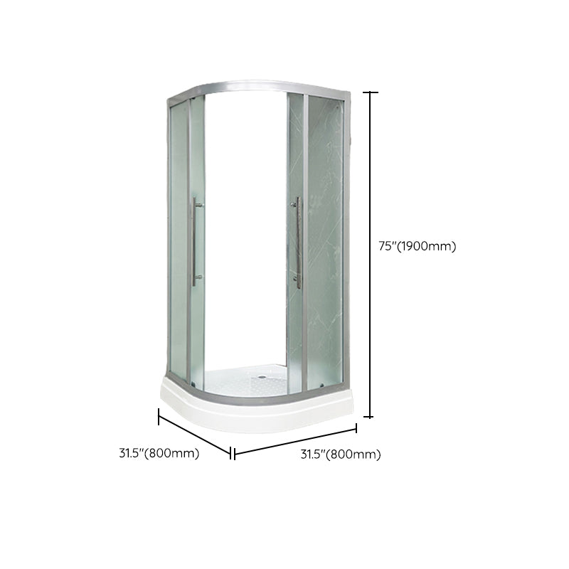 Double Sliding Rounded Shower Stall Frosted Tempered Glass Shower Kit