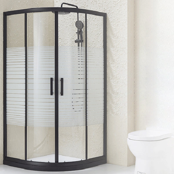 Black Framed Shower Kit Double Sliding Rounded Shower Kit with 2 Door Handle