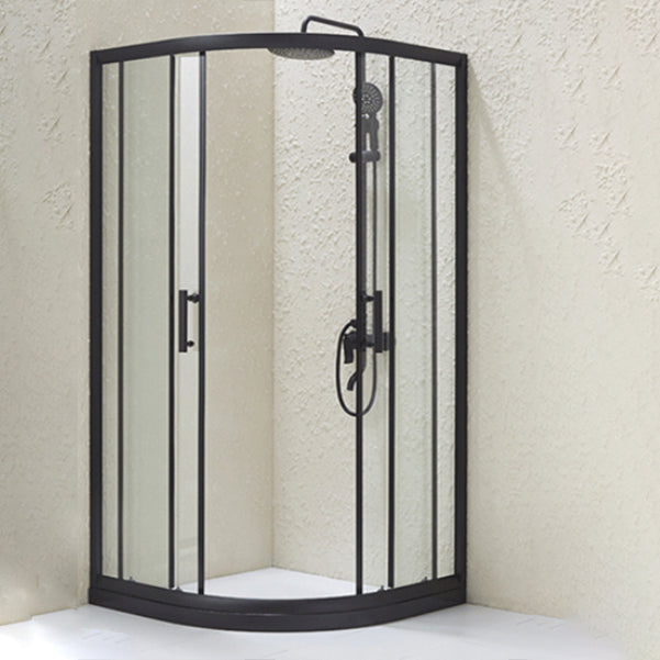 Black Framed Shower Kit Double Sliding Rounded Shower Kit with 2 Door Handle