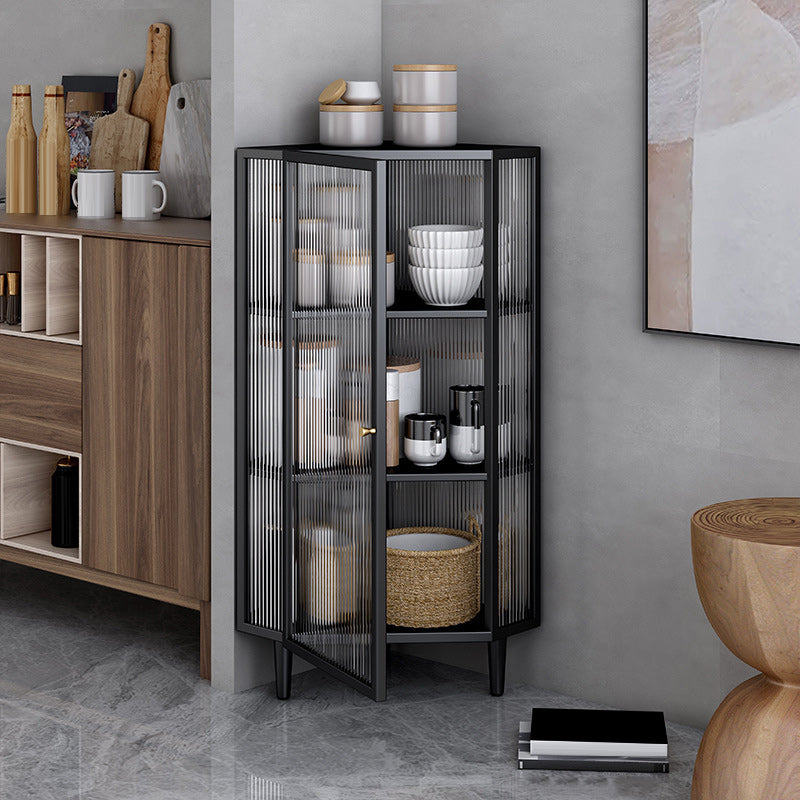 Contemporary Curio Cabinet Metal Storage Cabinet with Doors for Living Room