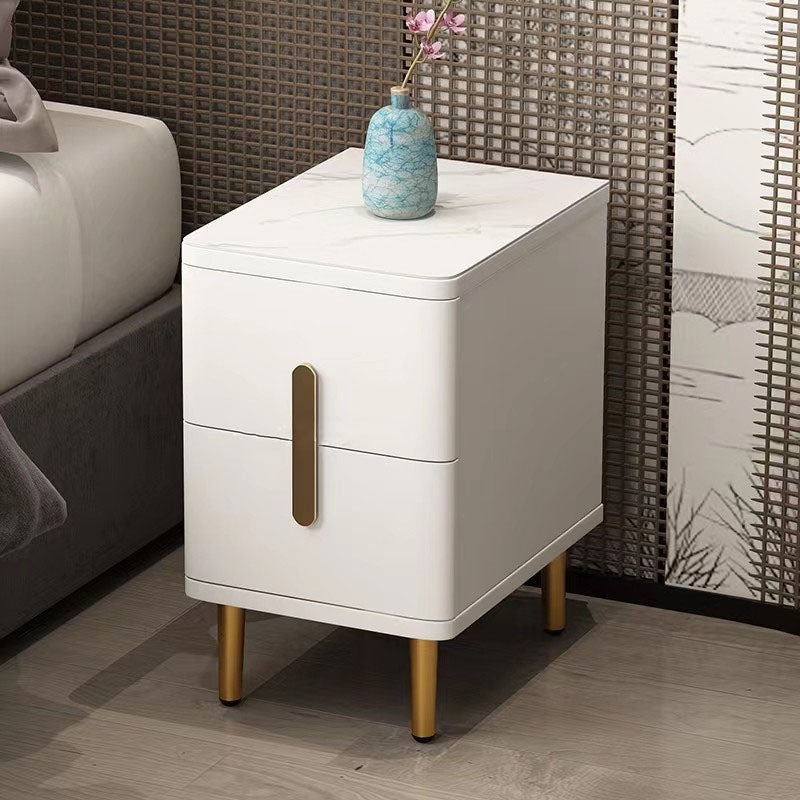 Stone Nightstand Classic Glam Bedside Cabinet with 2 Drawers