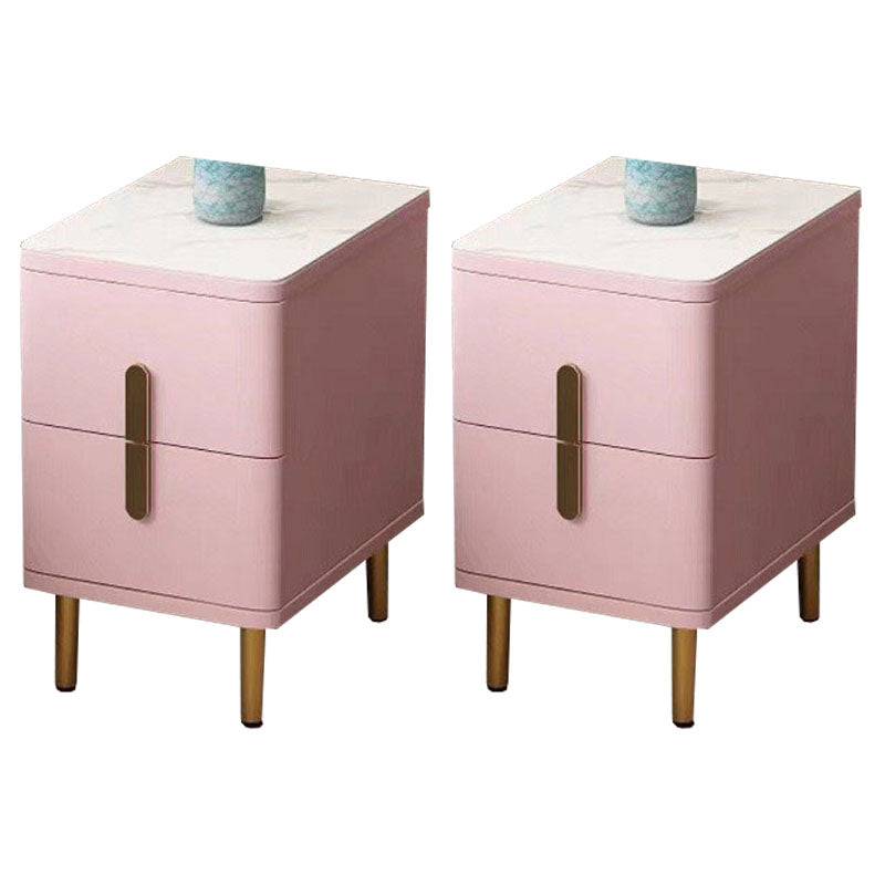 Stone Nightstand Classic Glam Bedside Cabinet with 2 Drawers