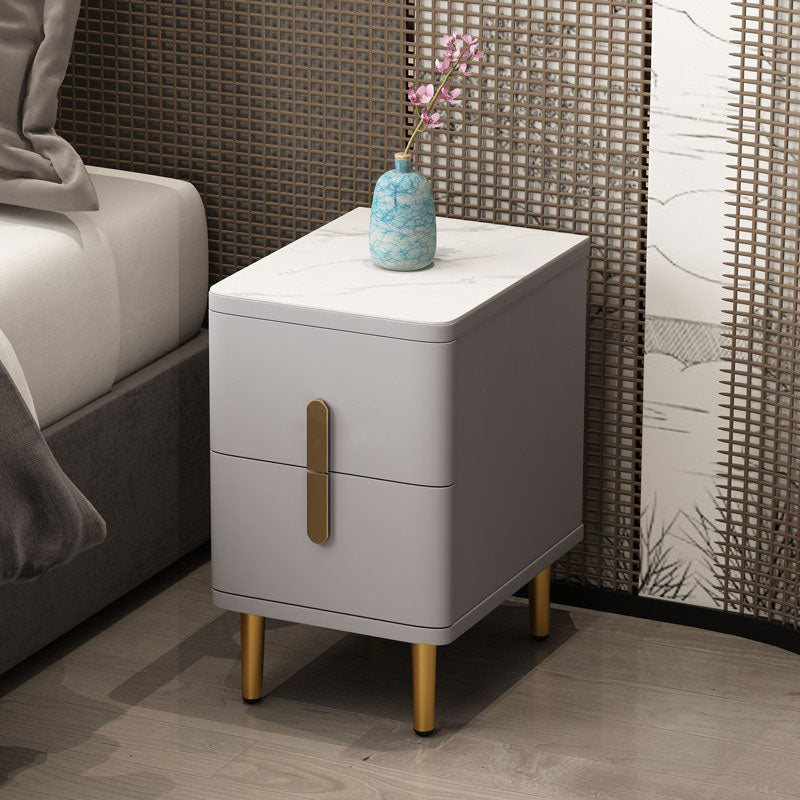 Stone Nightstand Classic Glam Bedside Cabinet with 2 Drawers