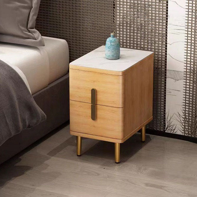 Stone Nightstand Classic Glam Bedside Cabinet with 2 Drawers