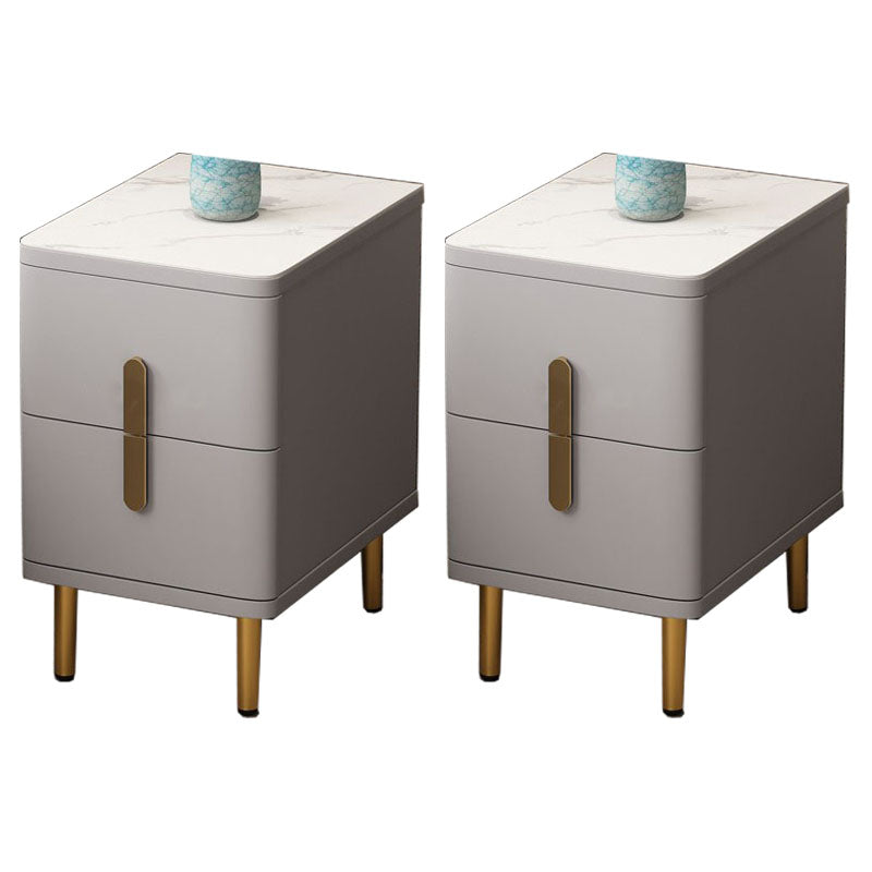 Stone Nightstand Classic Glam Bedside Cabinet with 2 Drawers