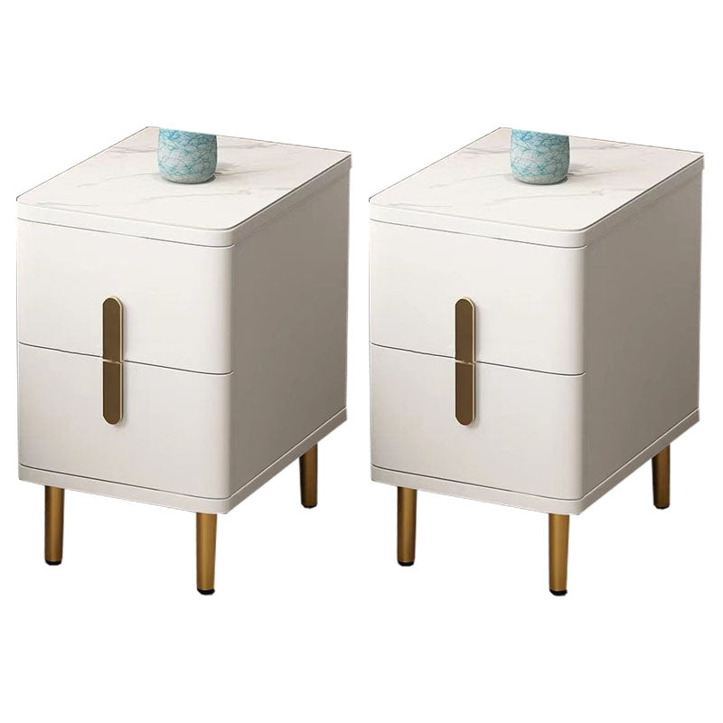 Stone Nightstand Classic Glam Bedside Cabinet with 2 Drawers