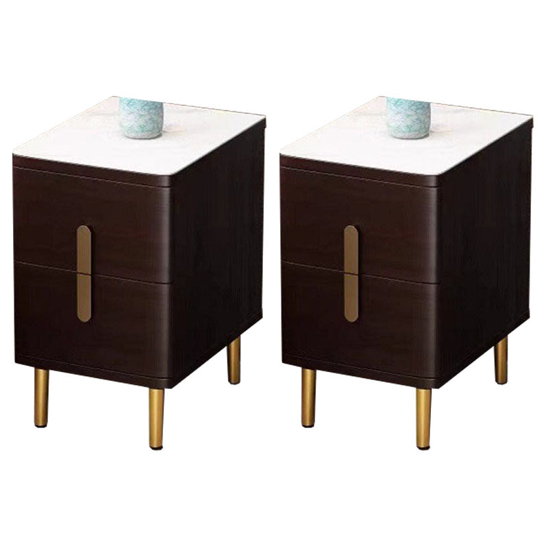 Stone Nightstand Classic Glam Bedside Cabinet with 2 Drawers