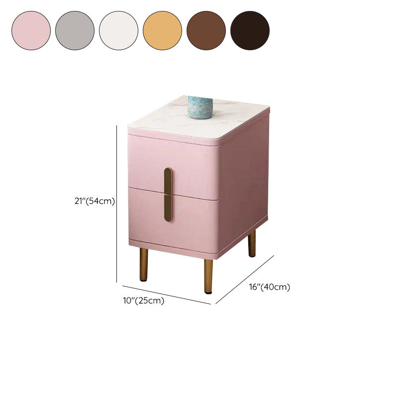 Stone Nightstand Classic Glam Bedside Cabinet with 2 Drawers