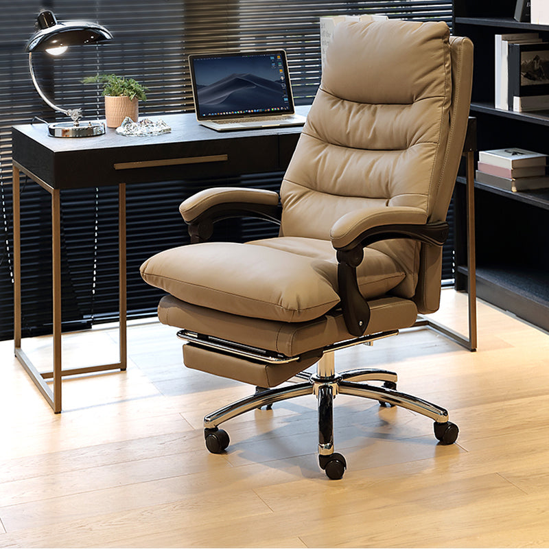 Modern Leather Office Chair Padded Arms Adjustable Seat Height Desk Chair with Wheels