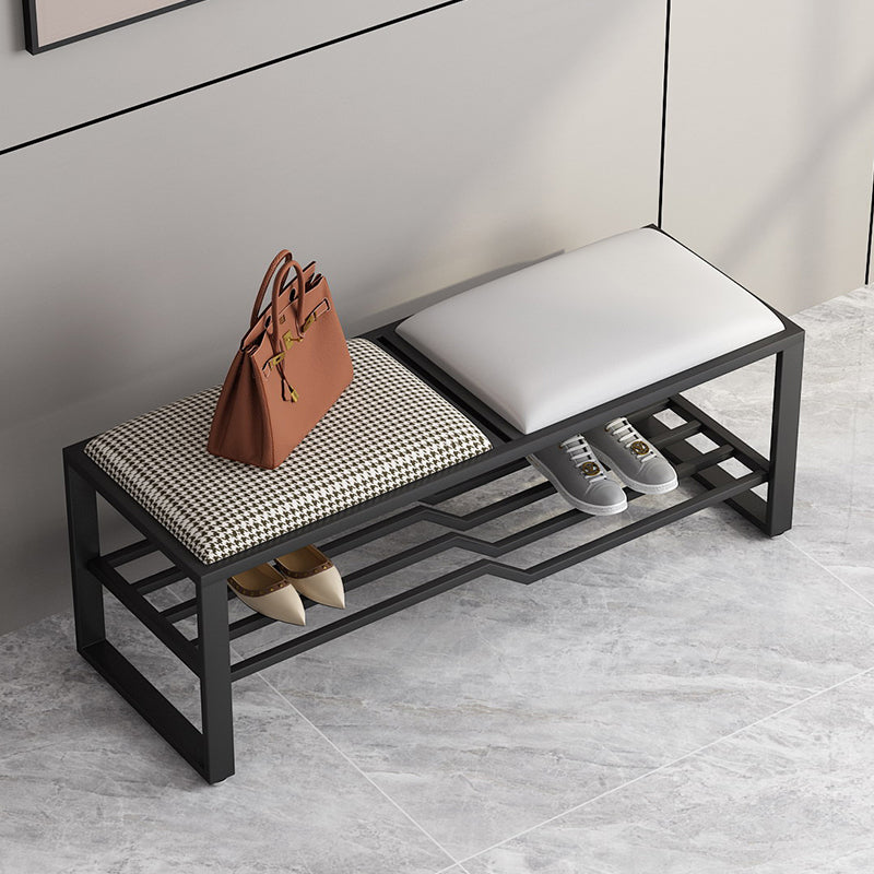 Rectangle Shoe Storage Entryway Bench Cushioned Metal Seating Bench