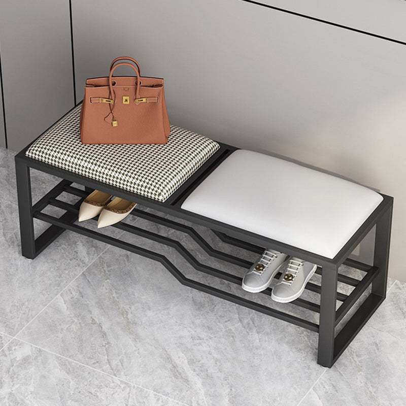 Rectangle Shoe Storage Entryway Bench Cushioned Metal Seating Bench