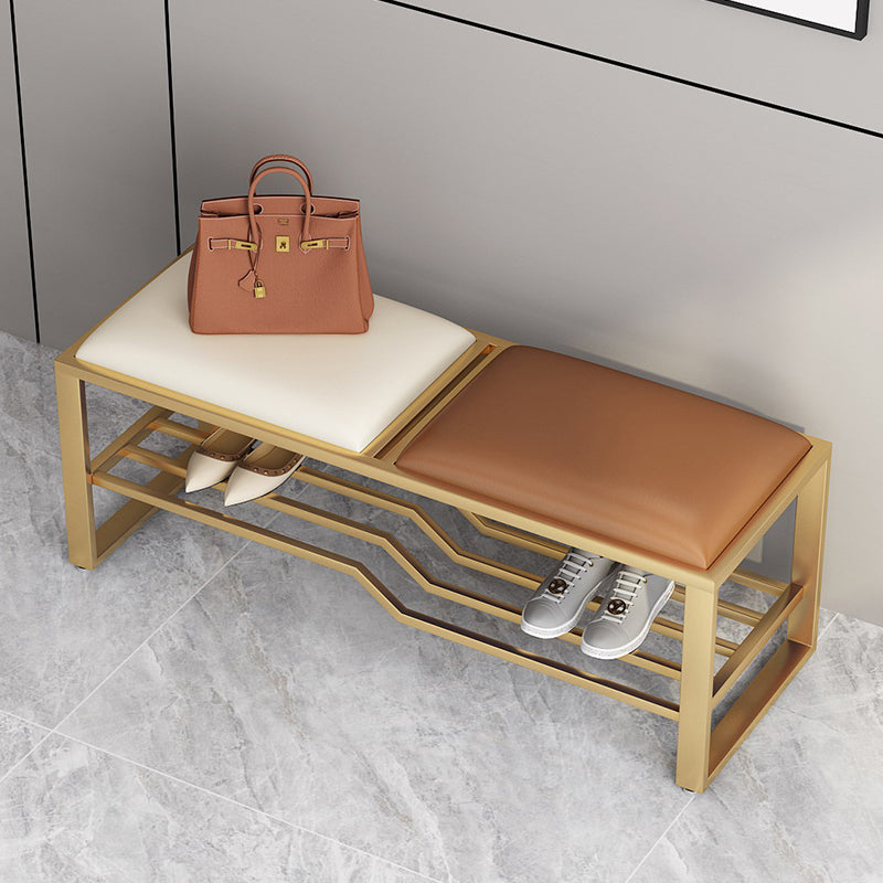 Rectangle Shoe Storage Entryway Bench Cushioned Metal Seating Bench