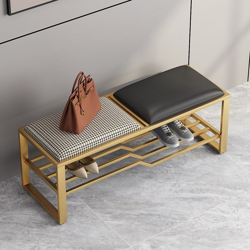 Rectangle Shoe Storage Entryway Bench Cushioned Metal Seating Bench