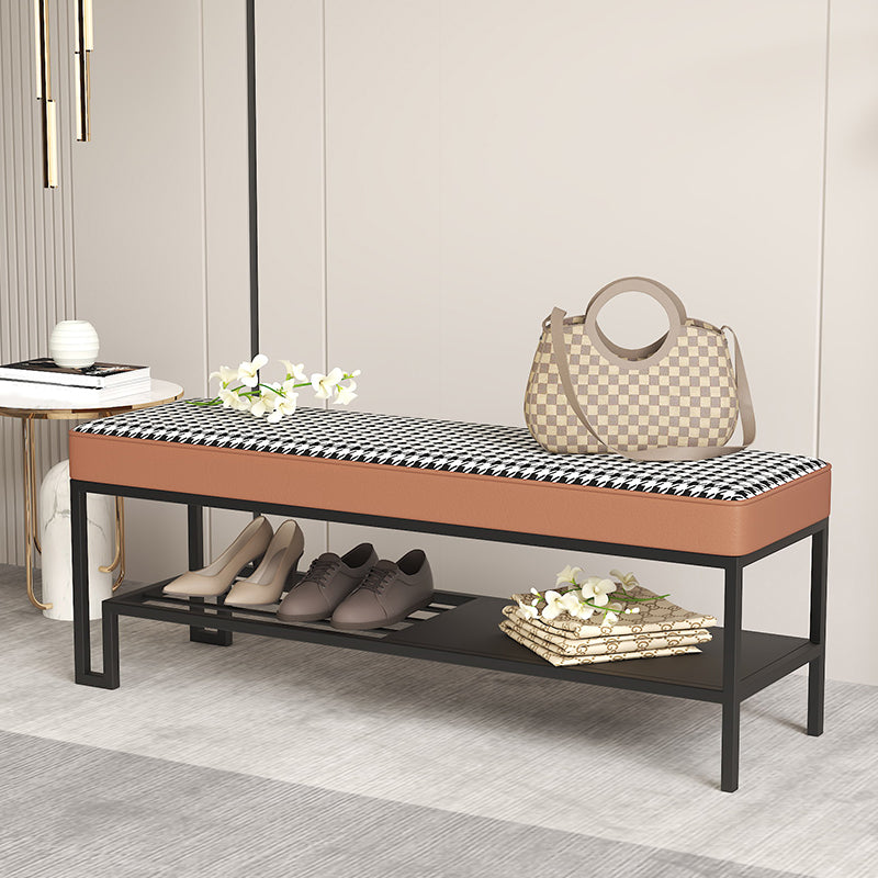 Modern Entryway Bench Cushioned Metal Rectangle Seating Bench