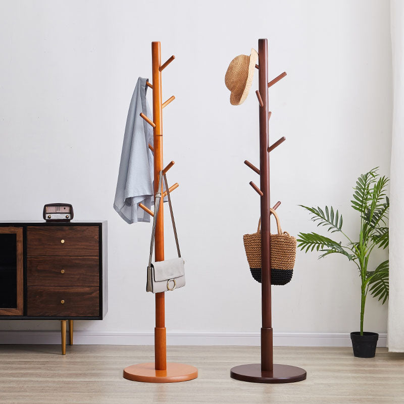 Rubber Wood Entryway Coat Rack Modern Standing Entry Hall Tree for Living Room