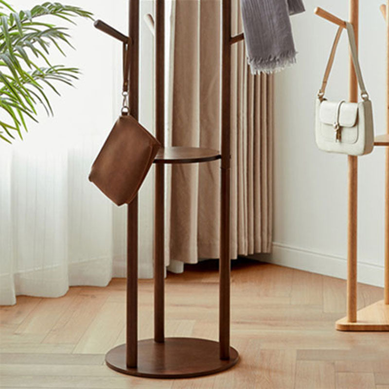 Modern Style Hall Tree Rubber Wood Entryway Coat Rack with 2 Shelves