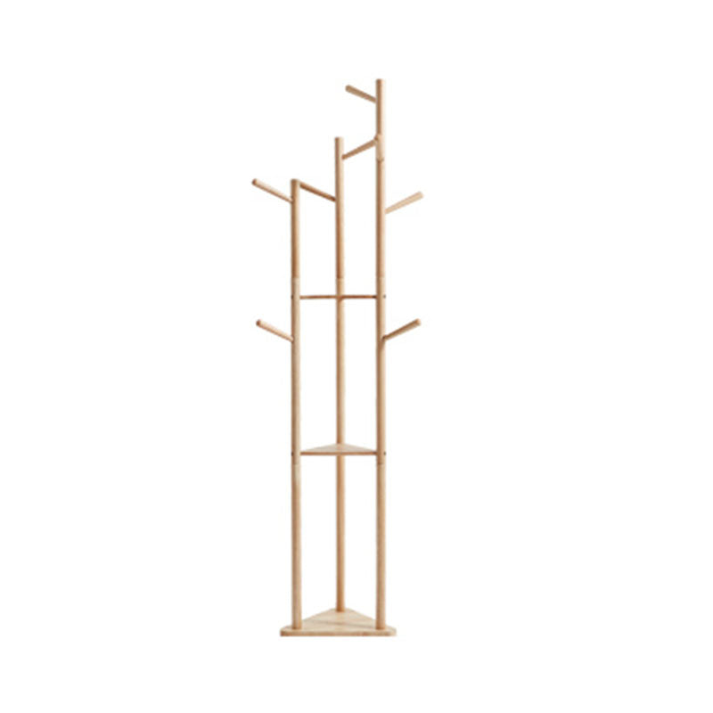 Modern Style Hall Tree Rubber Wood Entryway Coat Rack with 2 Shelves