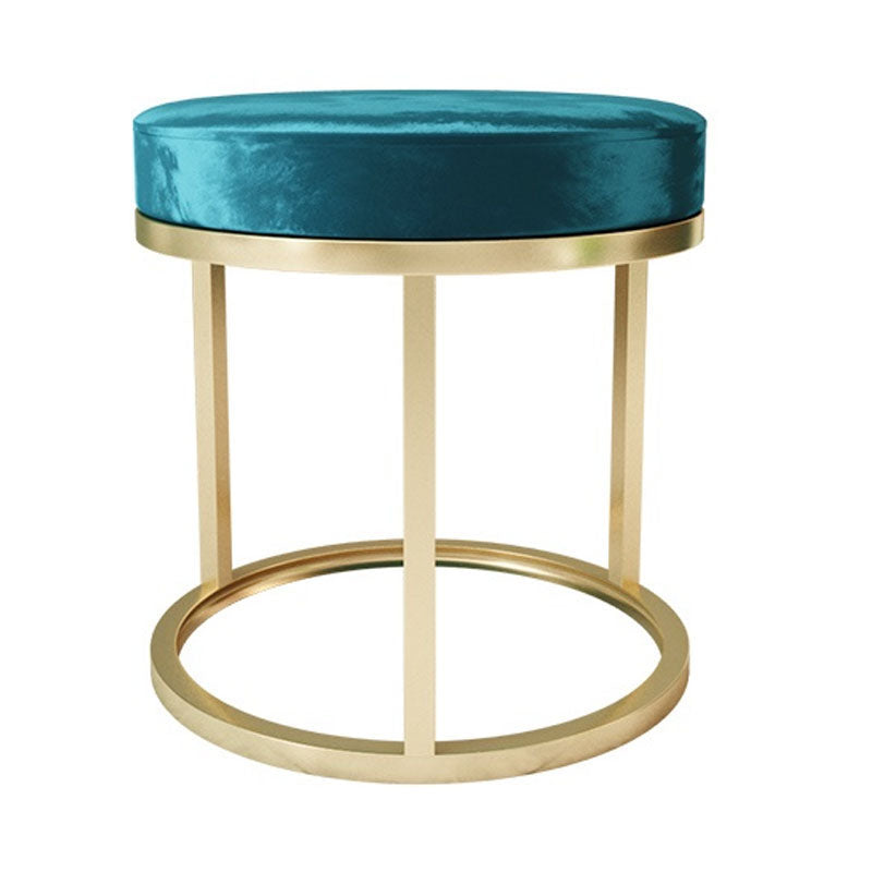 Glam Ottoman Velvet Tear Resistant Upholstered Solid Color Round Ottoman with Metal Legs