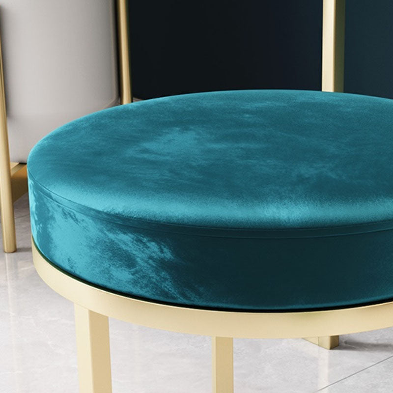 Glam Ottoman Velvet Tear Resistant Upholstered Solid Color Round Ottoman with Metal Legs