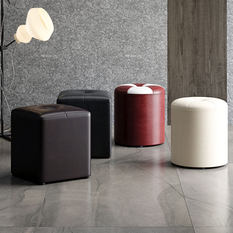 Glam Pouf Ottoman Genuine Leather Stain Resistant Upholstered Square Ottoman