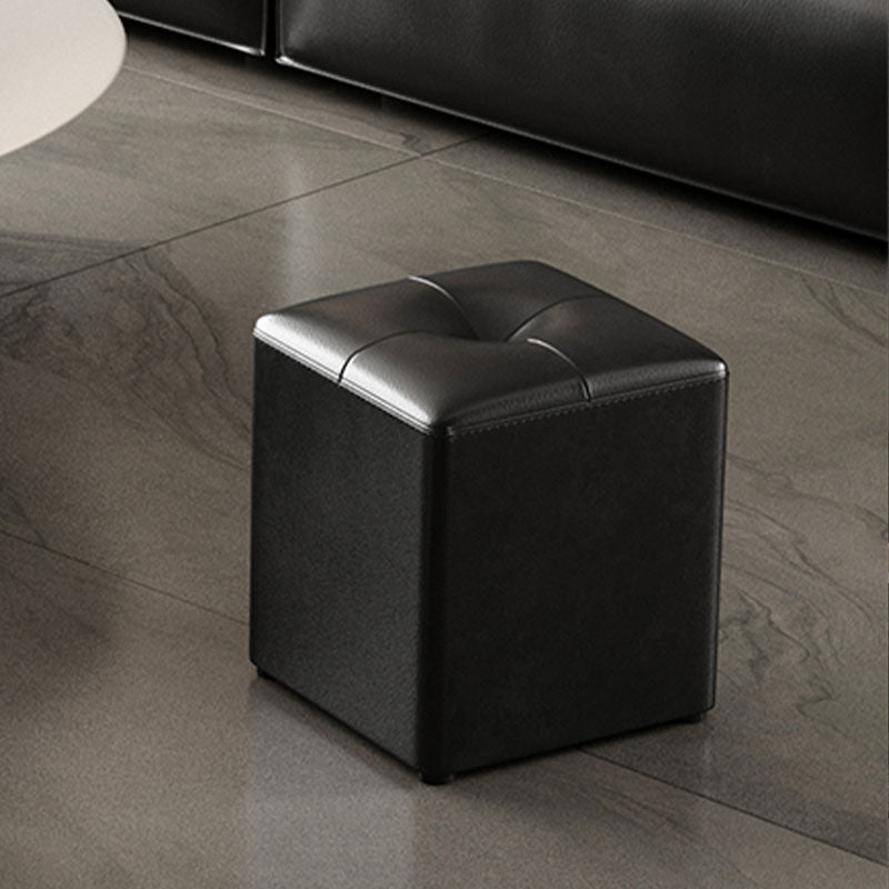 Glam Pouf Ottoman Genuine Leather Stain Resistant Upholstered Square Ottoman