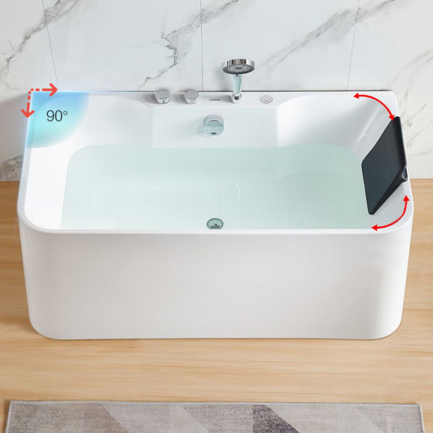 Modern Soaking Bathtub Antique Finish Rectangular Back to Wall Bath Tub