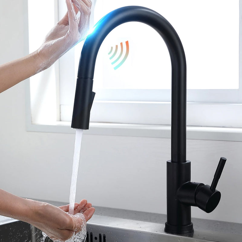 Kitchen Bar Faucet Swivel Spout Gooseneck Touch Sensor Faucet with Pull Down Sprayer