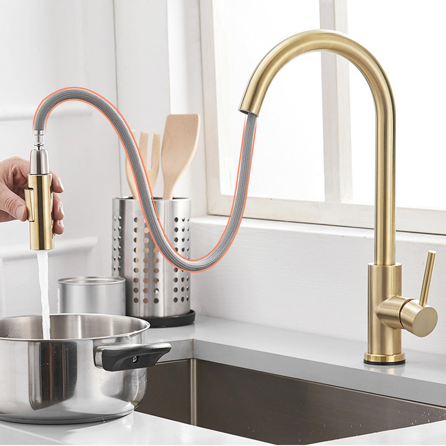 Kitchen Bar Faucet Swivel Spout Gooseneck Touch Sensor Faucet with Pull Down Sprayer