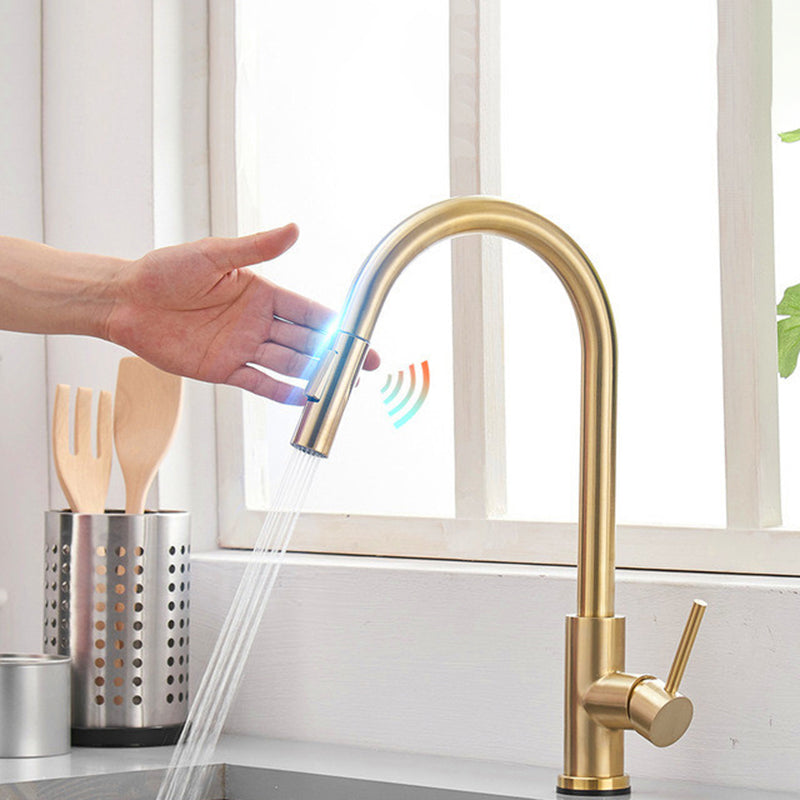 Kitchen Bar Faucet Swivel Spout Gooseneck Touch Sensor Faucet with Pull Down Sprayer