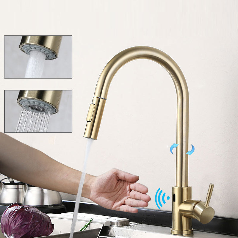 Kitchen Bar Faucet Swivel Spout Gooseneck Touch Sensor Faucet with Pull Down Sprayer