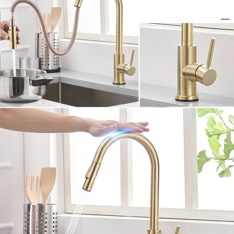 Kitchen Bar Faucet Swivel Spout Gooseneck Touch Sensor Faucet with Pull Down Sprayer