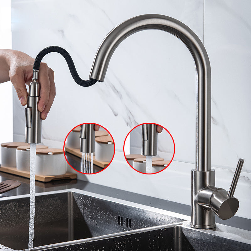 Kitchen Bar Faucet Swivel Spout Gooseneck Touch Sensor Faucet with Pull Down Sprayer