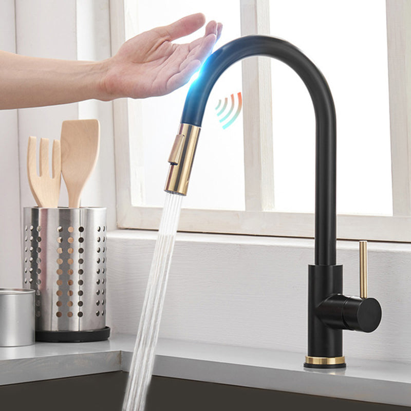 Kitchen Bar Faucet Swivel Spout Gooseneck Touch Sensor Faucet with Pull Down Sprayer