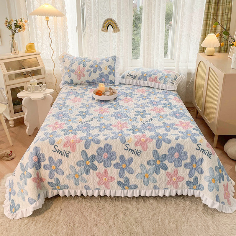 Vintage Bed Sheet Cartoon Printed Soft Flannel Non-Pilling Bed Sheet Set