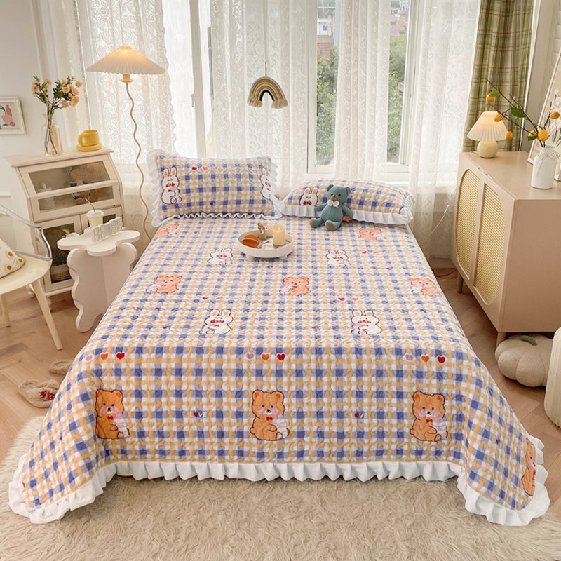 Vintage Bed Sheet Cartoon Printed Soft Flannel Non-Pilling Bed Sheet Set