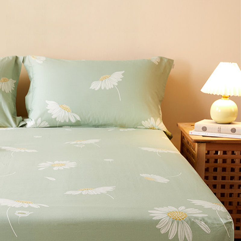 Trendy Fitted Sheet Floral Printed Breathable Cotton Non-Pilling Fitted Sheet