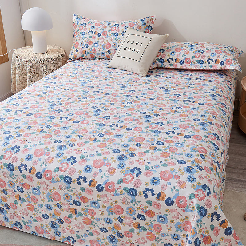 Fashionable Bed Sheet Floral Pattern Non-Pilling Breathable Cotton Sheet