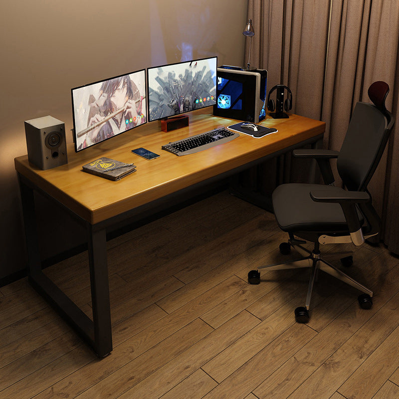 Industrial Gaming Desk Solid Wood Writing Desk with Metal Legs