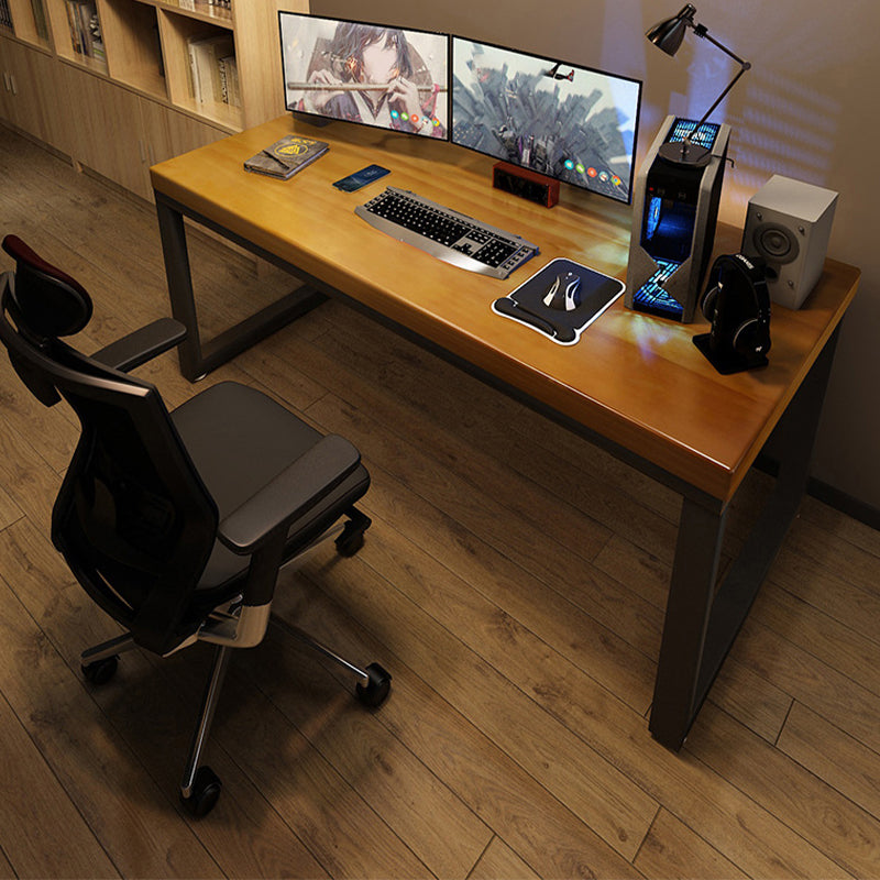 Industrial Gaming Desk Solid Wood Writing Desk with Metal Legs